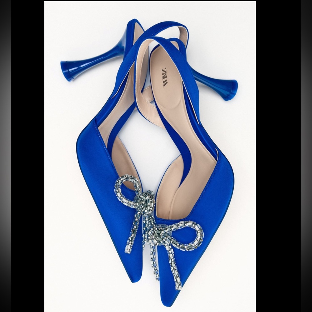 NWT! Zara Embellished Bow Heeled Slingbacks - Size 6.5/37